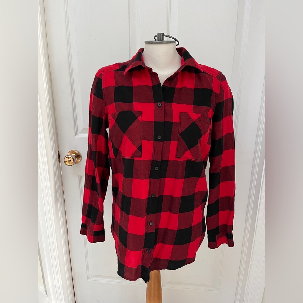 Divided Red and Black Plaid Button Down Shirt